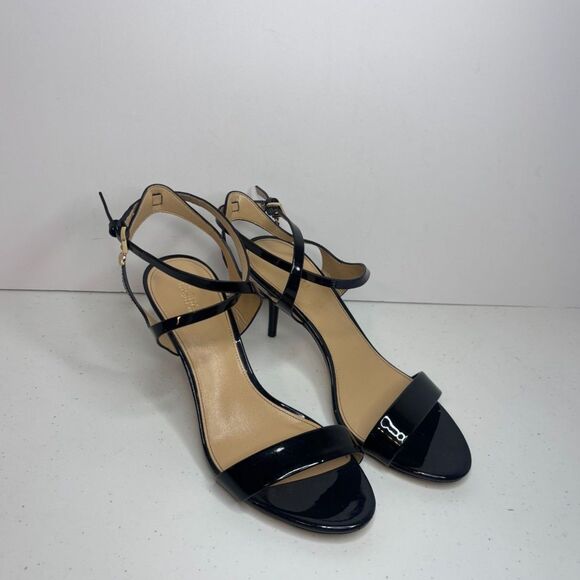 Michael Kors Simone Leather Mid Sandal Heel Ankle Strap Adjustable Designer - Picture 4 of 8